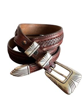 Vintage Tony Lama 7317L Ranger Style Braided Brown Western Leather Belt Men's 38